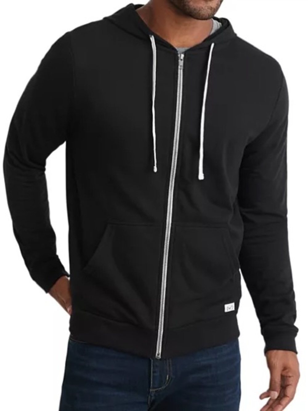 Marine Layer Men’s Black Afternoon Full Zip Off White Drawstring Hoodie- Medium